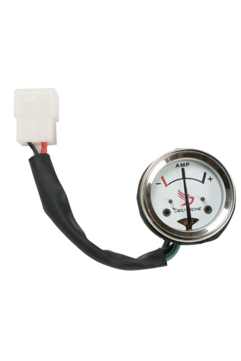 Deutsche 11 Ammeter for Royal Enfield Classic 350 (White Dial With 12V Bulb & Mounting Rubber) (4 Pin White Coupler)