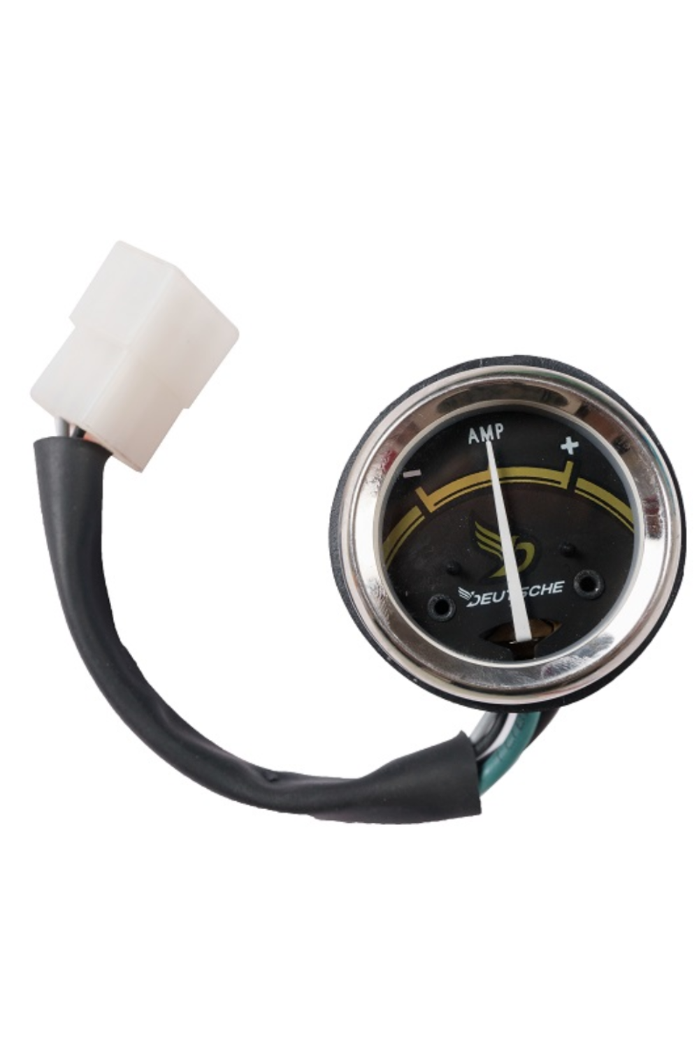 Deutsche 11 Ammeter for Royal Enfield 500 (Black / Gold Dial With 12V Bulb & Mounting Rubber ) (4 Pin White Coupler) (2014 Model)